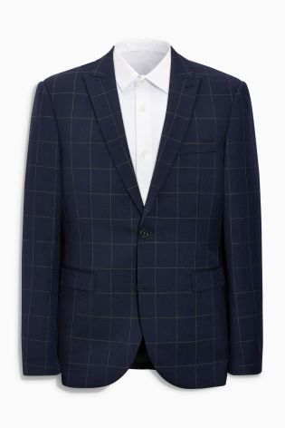 Navy Windowpane Check Slim Fit Suit: Jacket